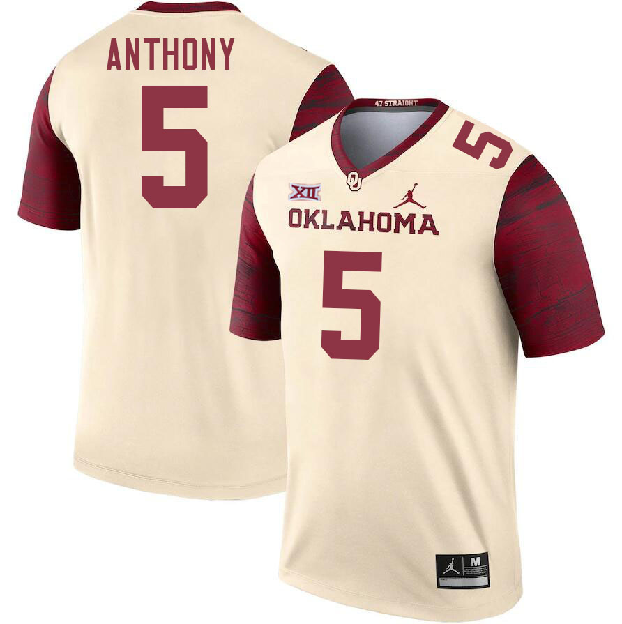 Oklahoma Sooners #5 Andrel Anthony College Football Jerseys Stitched-Cream